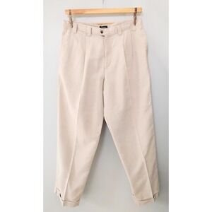 Vintage Dockers Mens Pleated Pants 36x30 Linen Cotton Blend Cuffed Khaki Beige